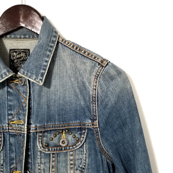 Lucky Brand Studded Distressed Jean Jacket - Picture 4 of 8